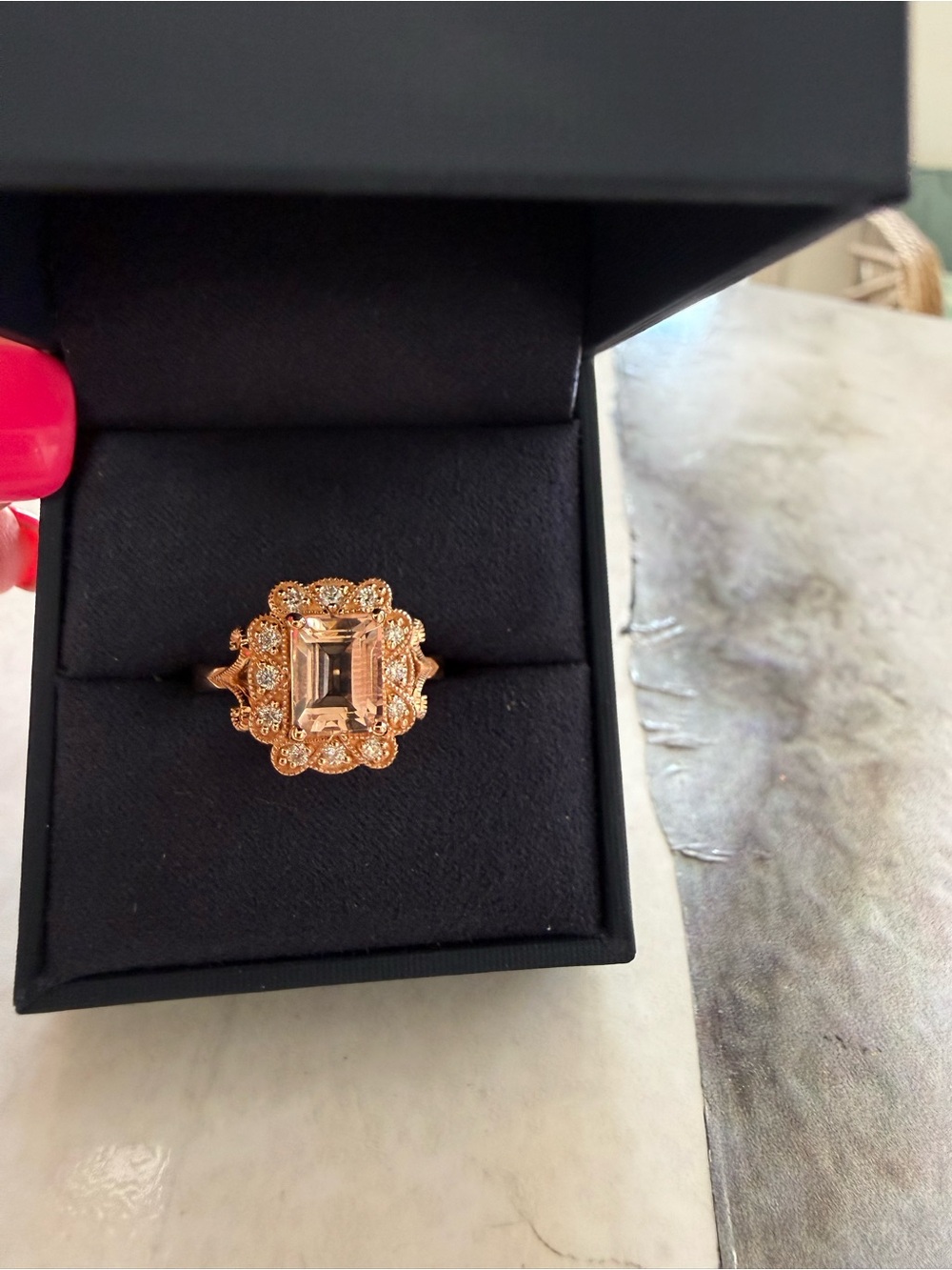 Rose Gold Morganite Halo Cocktail Ring - Women's Jewelry